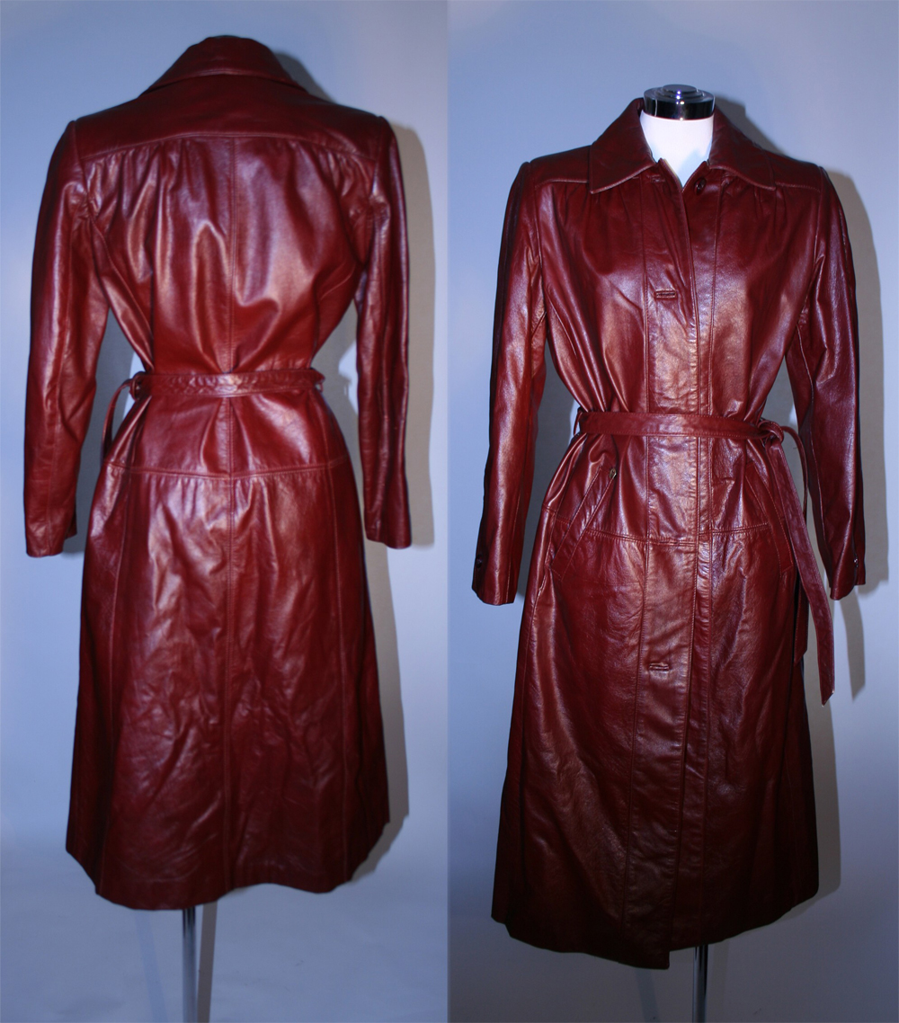 Vintage 1970s Oxblood Leather Etienne and Aigner Long Trench Spy Coat ...